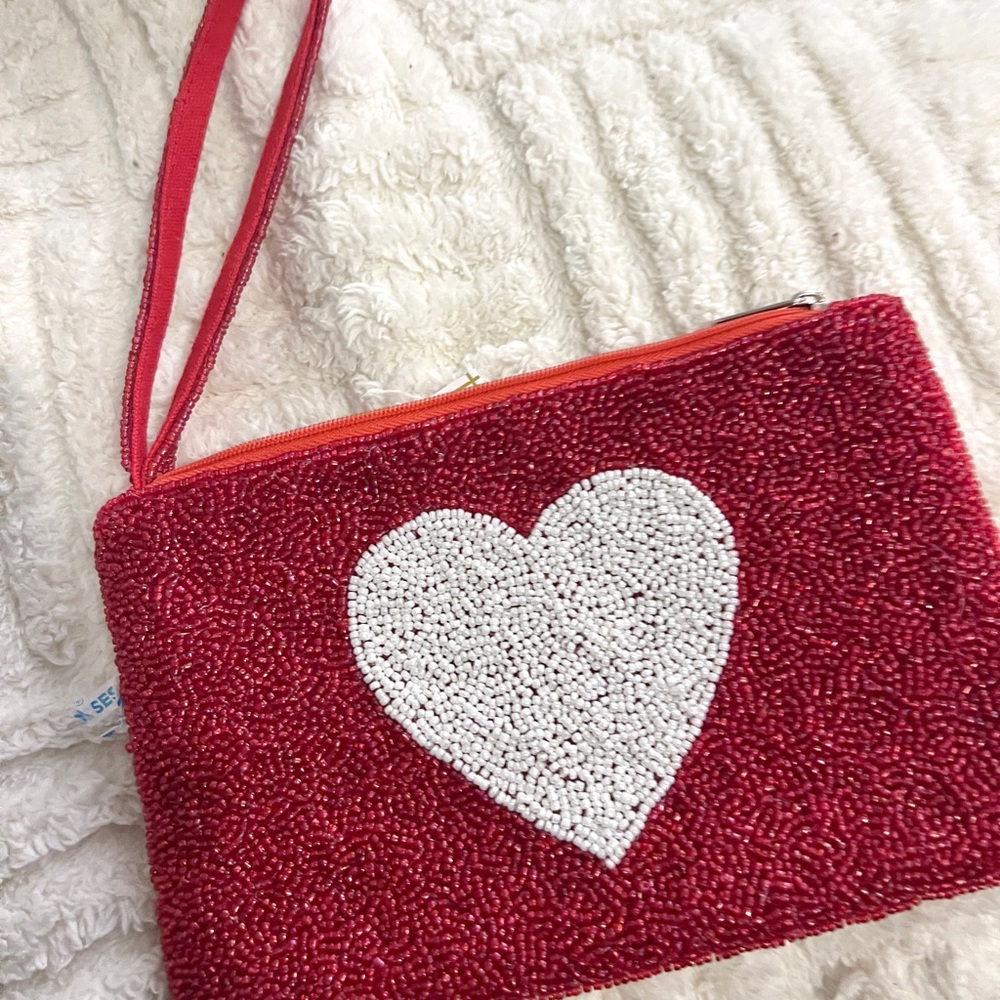 Red Beaded Heart Clutch